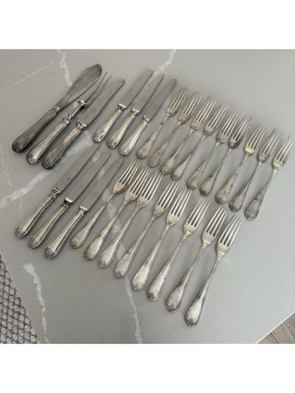 Mappin & Webb Louis XVI 26 Pc. Flatware Forks Knives Silver Plated Stainless UK